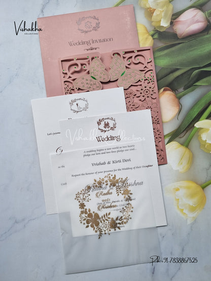 Semi Box Hindu Muslim Christian Sikh Laser Cut Colored invitation Cards SN-117