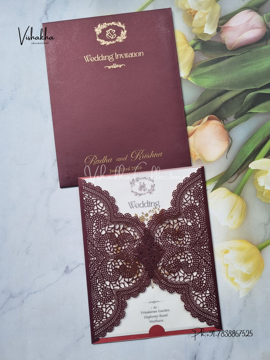 Semi Box Hindu Muslim Christian Sikh Laser Cut Colored invitation Cards SN-119