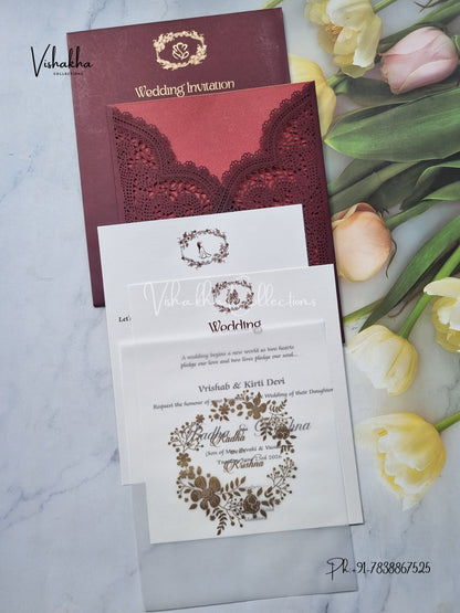 Semi Box Hindu Muslim Christian Sikh Laser Cut Colored invitation Cards SN-119