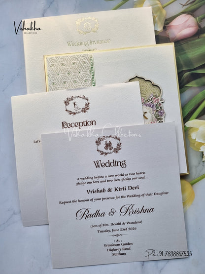 Hindu Muslim Christian Sikh Padded MDF Board Laser Cut Colored invitation Cards SN-143