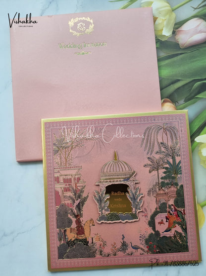 Peacock Hindu Sikh Padded MDF Board Laser Cut Colored invitation Cards SN-147