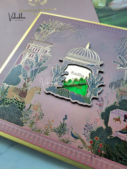 Peacock Hindu Sikh Padded MDF Board Laser Cut Colored invitation Cards SN-147