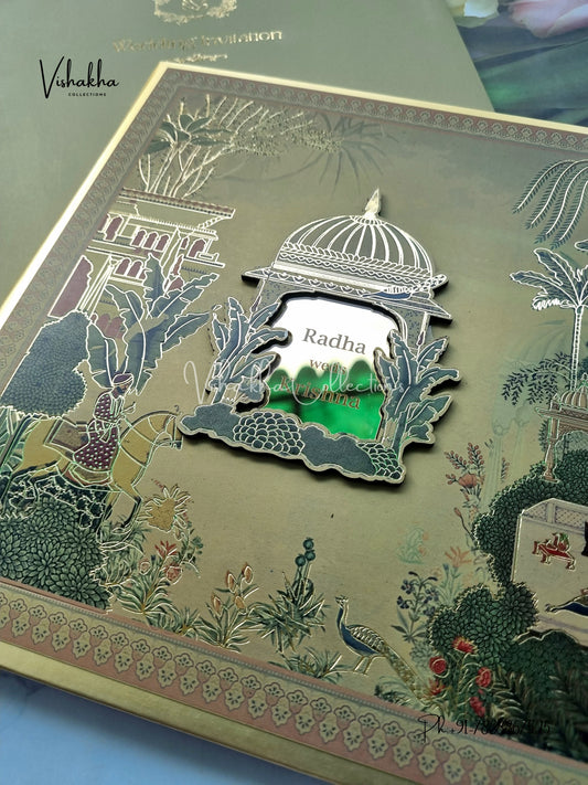 Peacock Hindu Sikh Padded MDF Board Laser Cut Colored invitation Cards SN-148