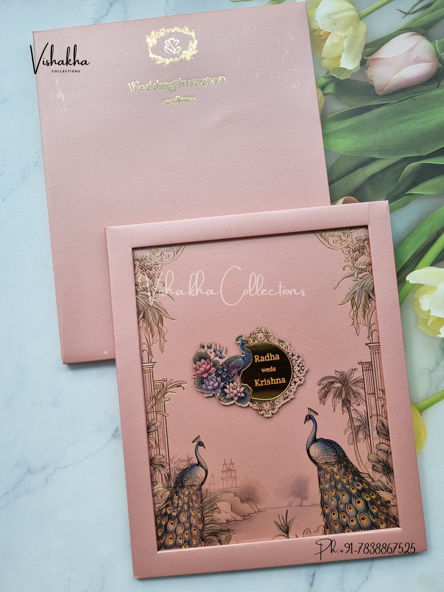 Peacock Hindu Sikh Padded MDF Board Laser Cut invitation Cards SN-149