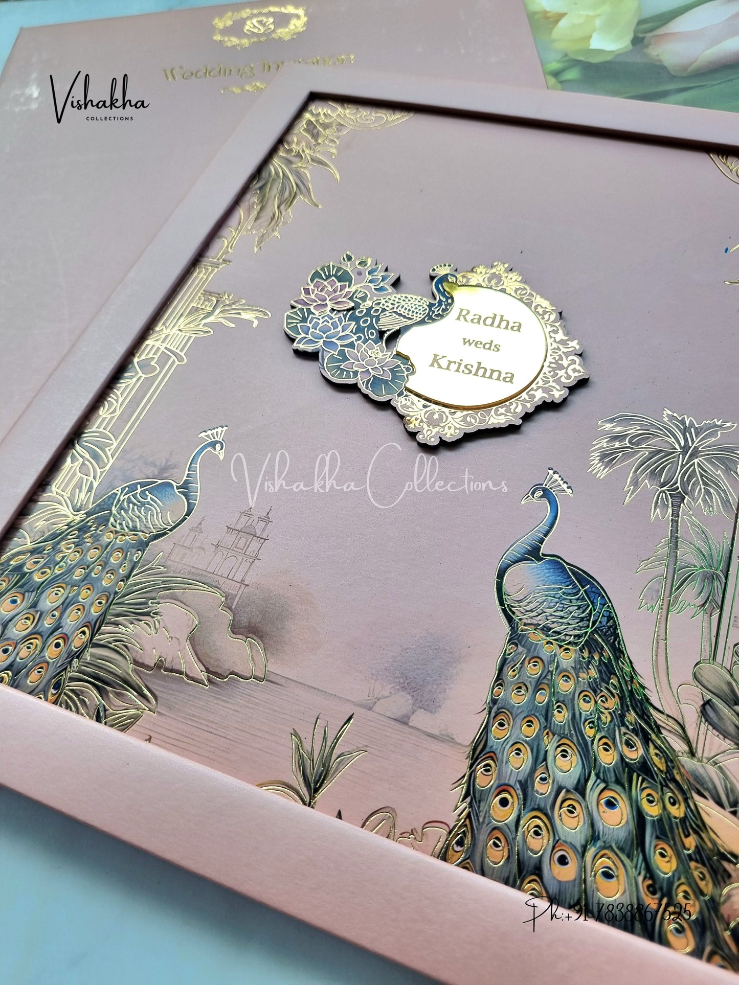Peacock Hindu Sikh Padded MDF Board Laser Cut invitation Cards SN-149