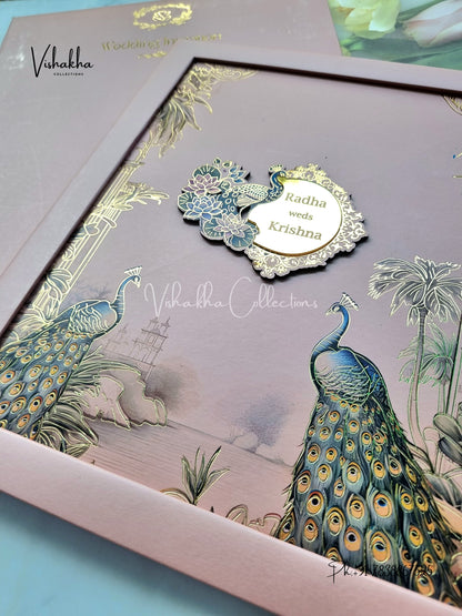 Peacock Hindu Sikh Padded MDF Board Laser Cut invitation Cards SN-149