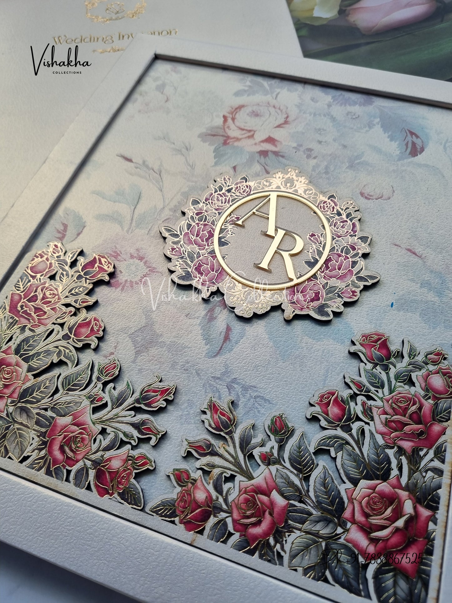 Flower Hindu Muslim Christian Jain Sikh Padded MDF Board Laser Cut invitation Cards SN-150