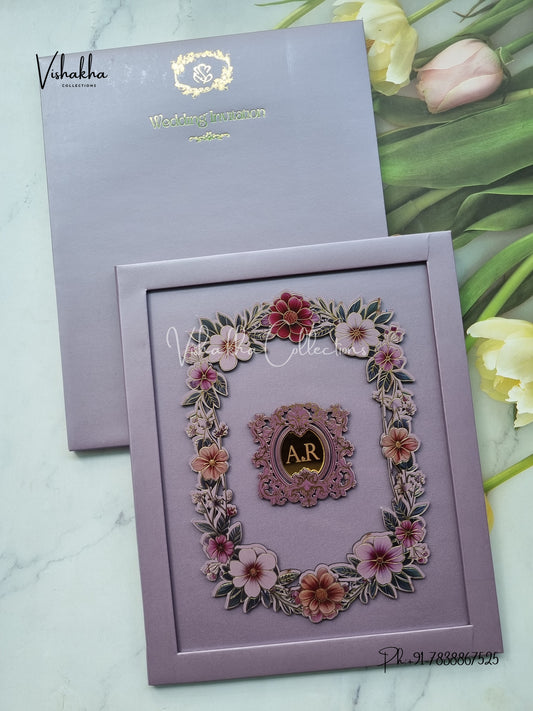 Flower Hindu Muslim Christian Sikh Padded MDF Board Laser Cut invitation Cards SN-152