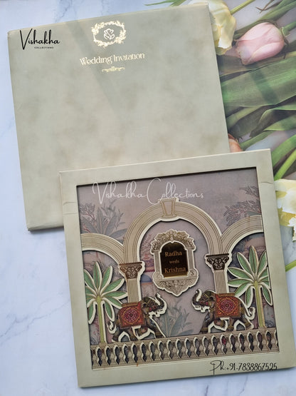 Hathi Hindu Sikh Padded MDF Board Laser Cut Colored invitation Cards SN-155