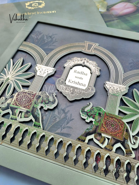 Hathi Hindu Sikh Padded MDF Board Laser Cut Colored invitation Cards SN-155