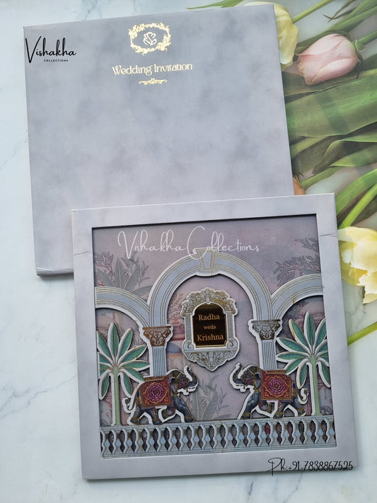 Hathi Hindu Sikh Padded MDF Board Laser Cut Colored invitation Cards SN-156