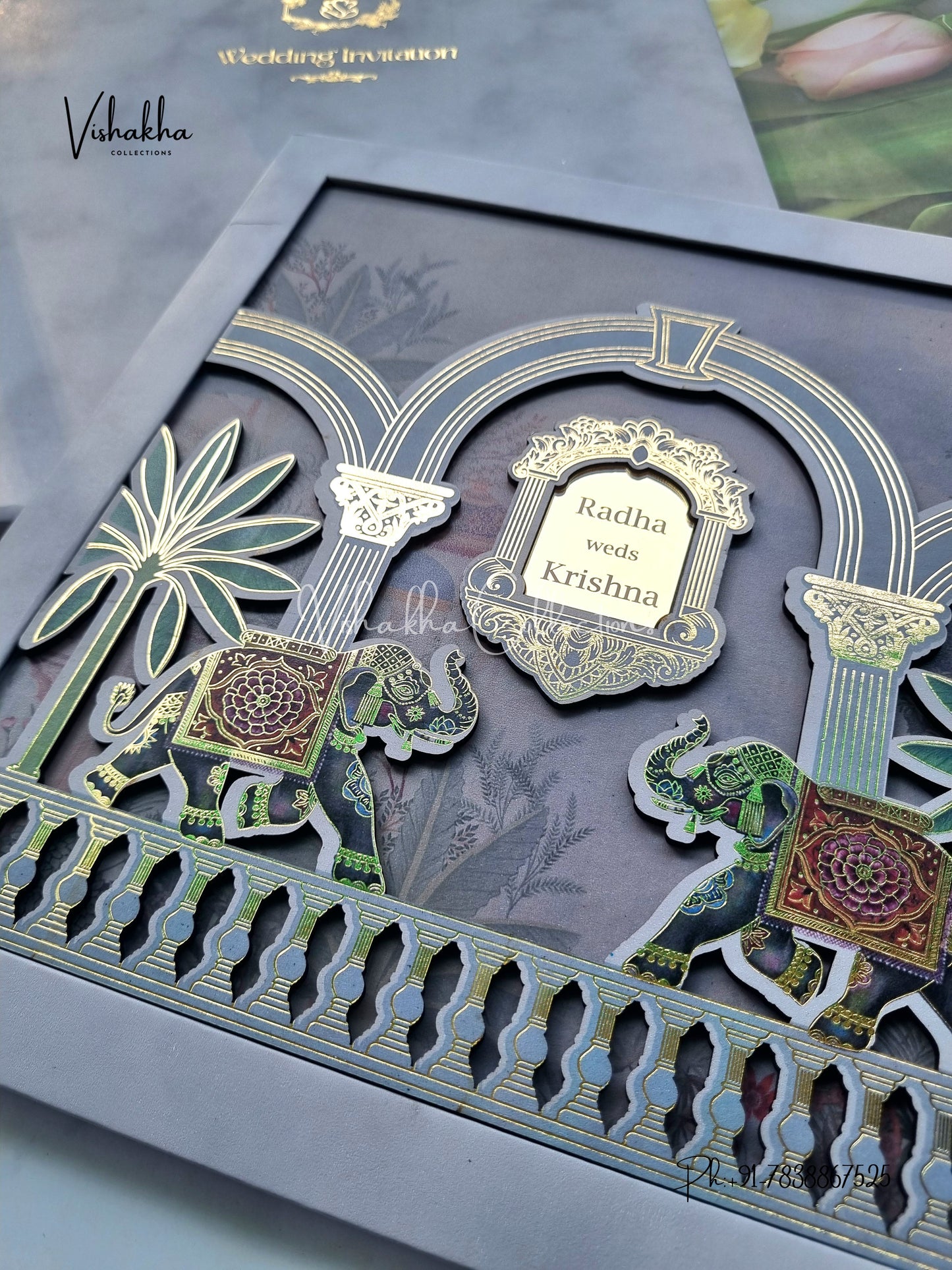 Hathi Hindu Sikh Padded MDF Board Laser Cut Colored invitation Cards SN-156