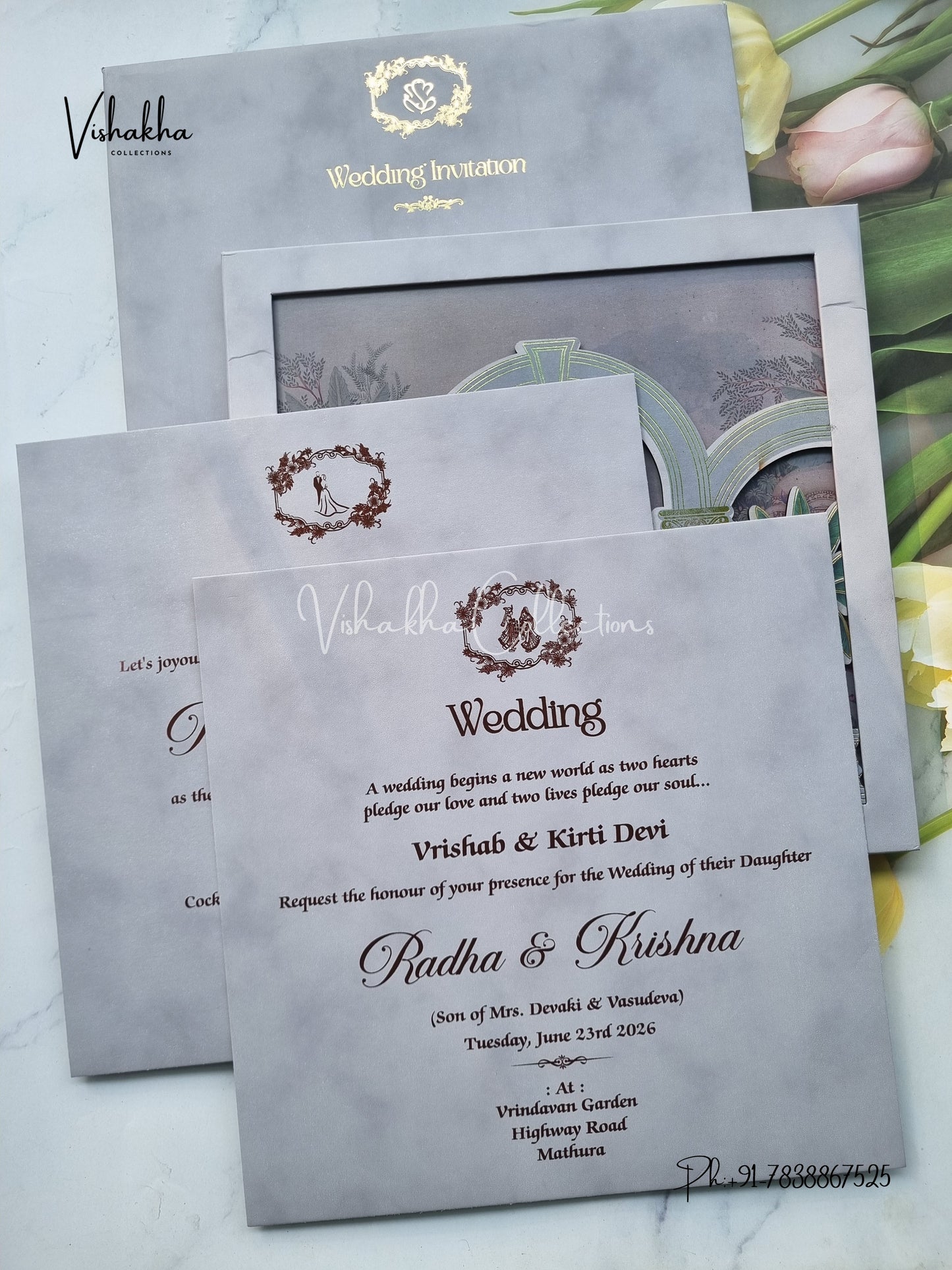 Hathi Hindu Sikh Padded MDF Board Laser Cut Colored invitation Cards SN-156