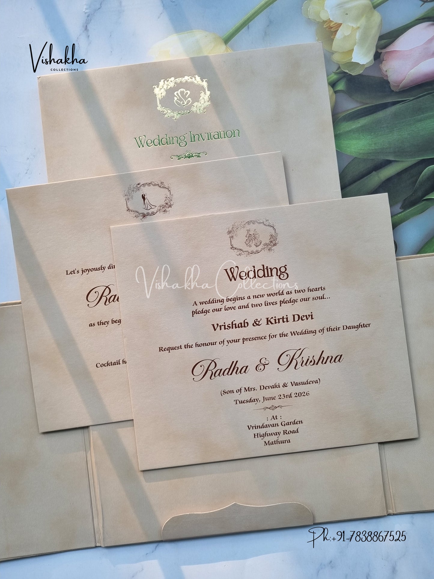 Double Door Hindu Muslim Christian Sikh Padded invitation Cards SN-172