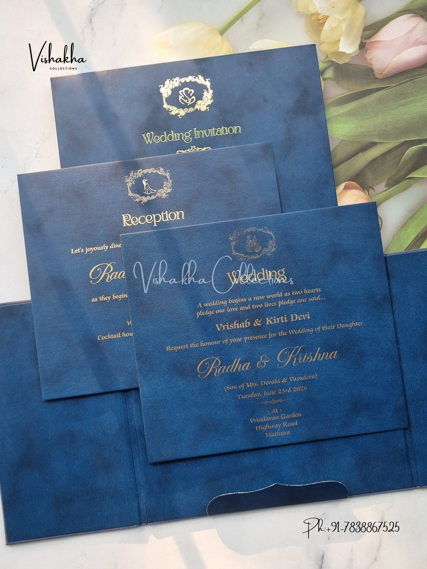 Double Door Hindu Muslim Christian Sikh Padded invitation Cards SN-174