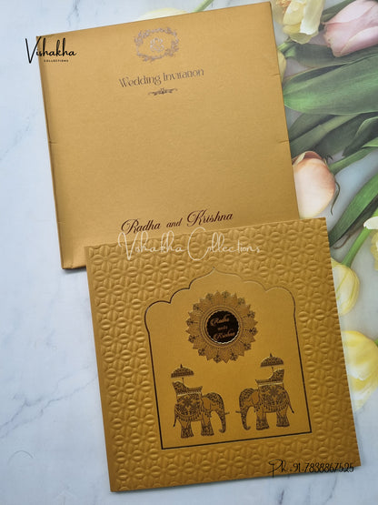 Semi Box Hathi Hindu Sikh Colored invitation Cards SN-64