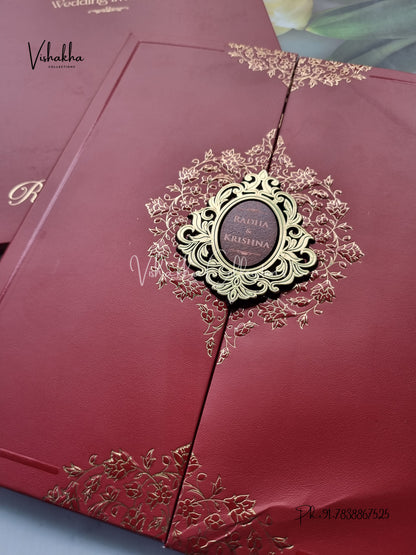 Double Door Hindu Muslim Christian Sikh Padded invitation Cards SN-92