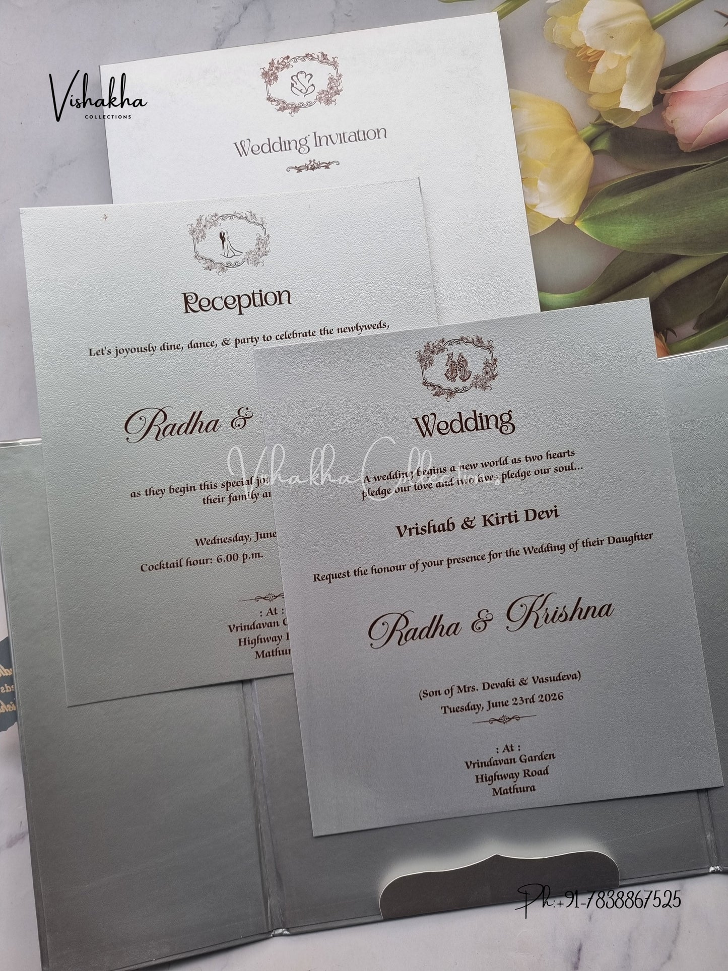 Double Door Hindu Muslim Christian Sikh Padded invitation Cards SN-93