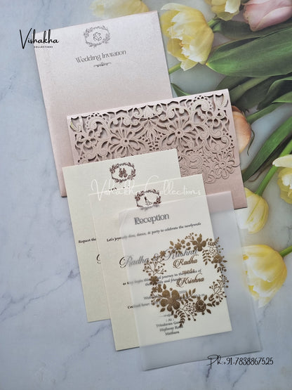 Semi Box Hindu Muslim Christian Sikh Laser Cut Colored invitation Cards SN-96