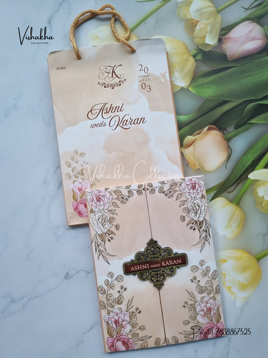 Flower Double Door Hindu Muslim Christian Sikh Padded Carry Bag invitation Cards VN-565
