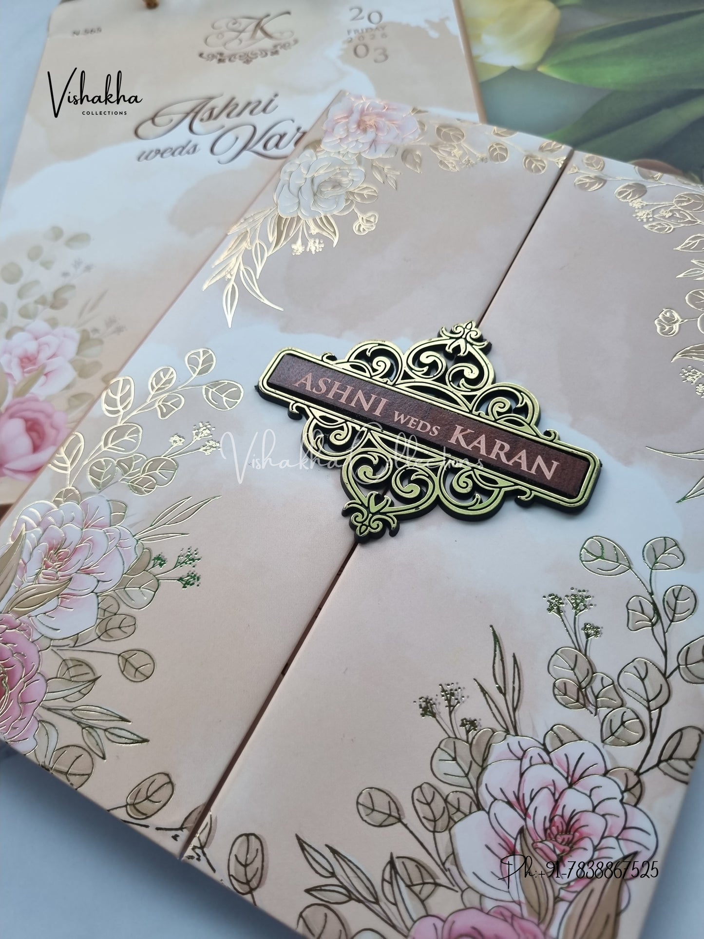 Flower Double Door Hindu Muslim Christian Sikh Padded Carry Bag invitation Cards VN-565