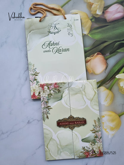 Flower Double Door Hindu Muslim Christian Sikh Padded Carry Bag invitation Cards VN-566