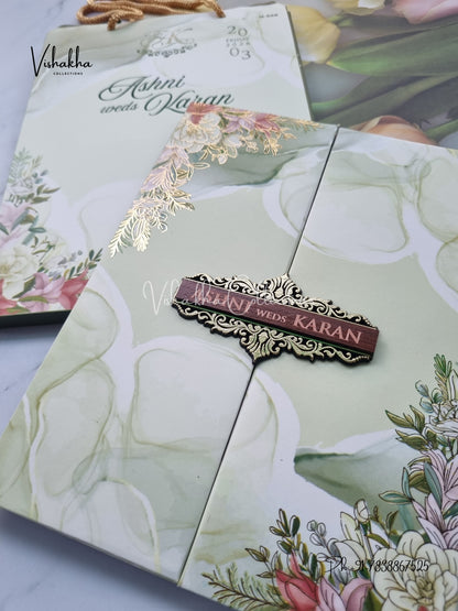 Flower Double Door Hindu Muslim Christian Sikh Padded Carry Bag invitation Cards VN-566
