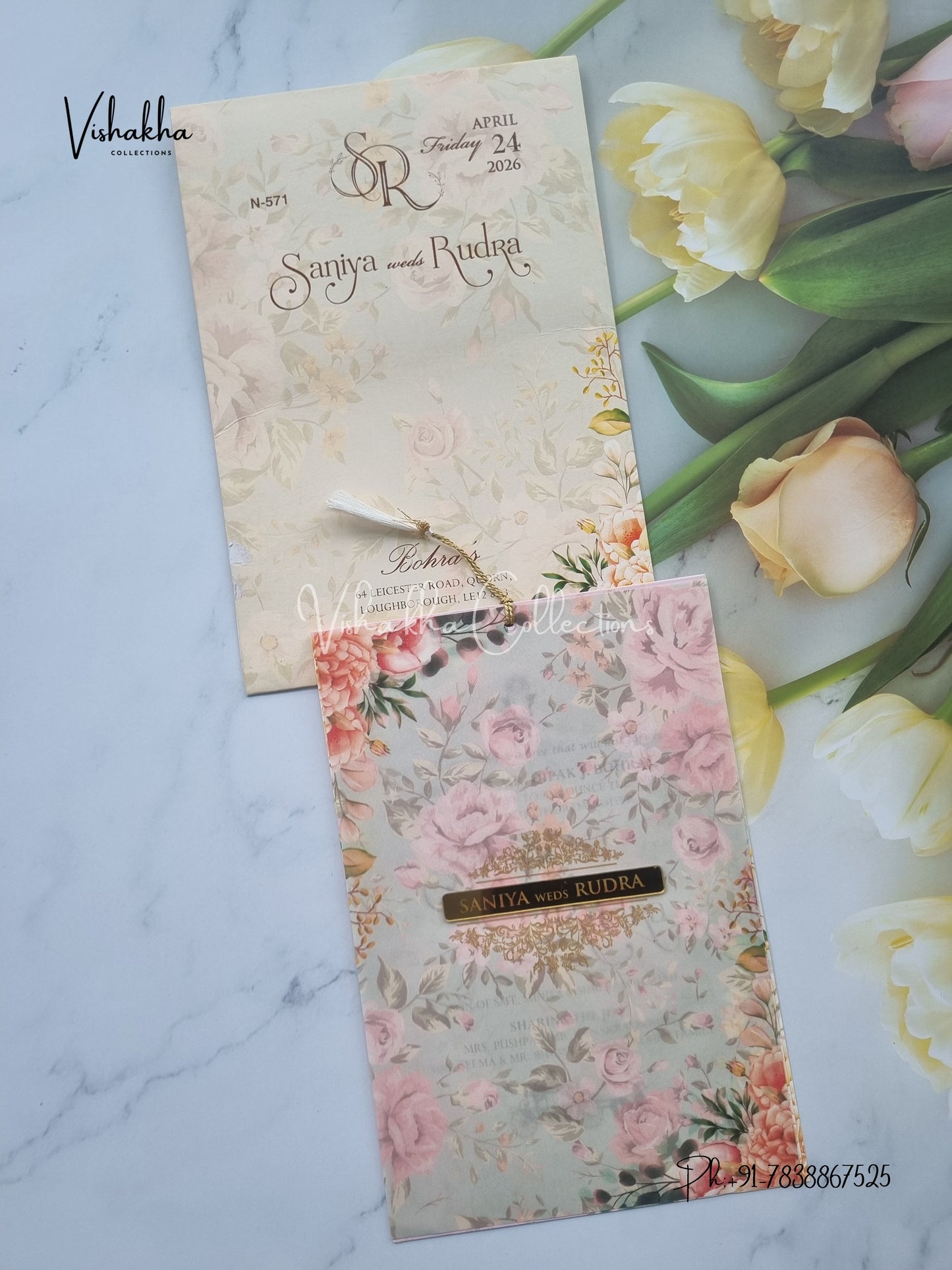 Flower Hindu Muslim Christian Sikh Vellum Paper invitation Cards VN-571