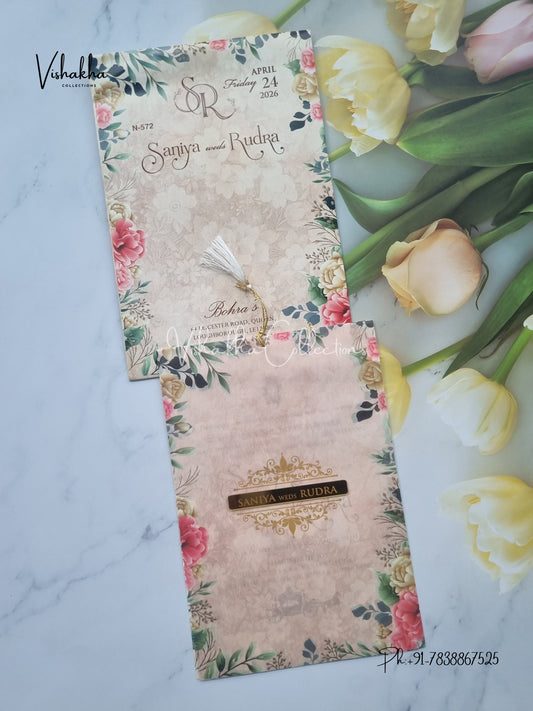 Flower Hindu Muslim Christian Sikh Vellum Paper invitation Cards VN-572