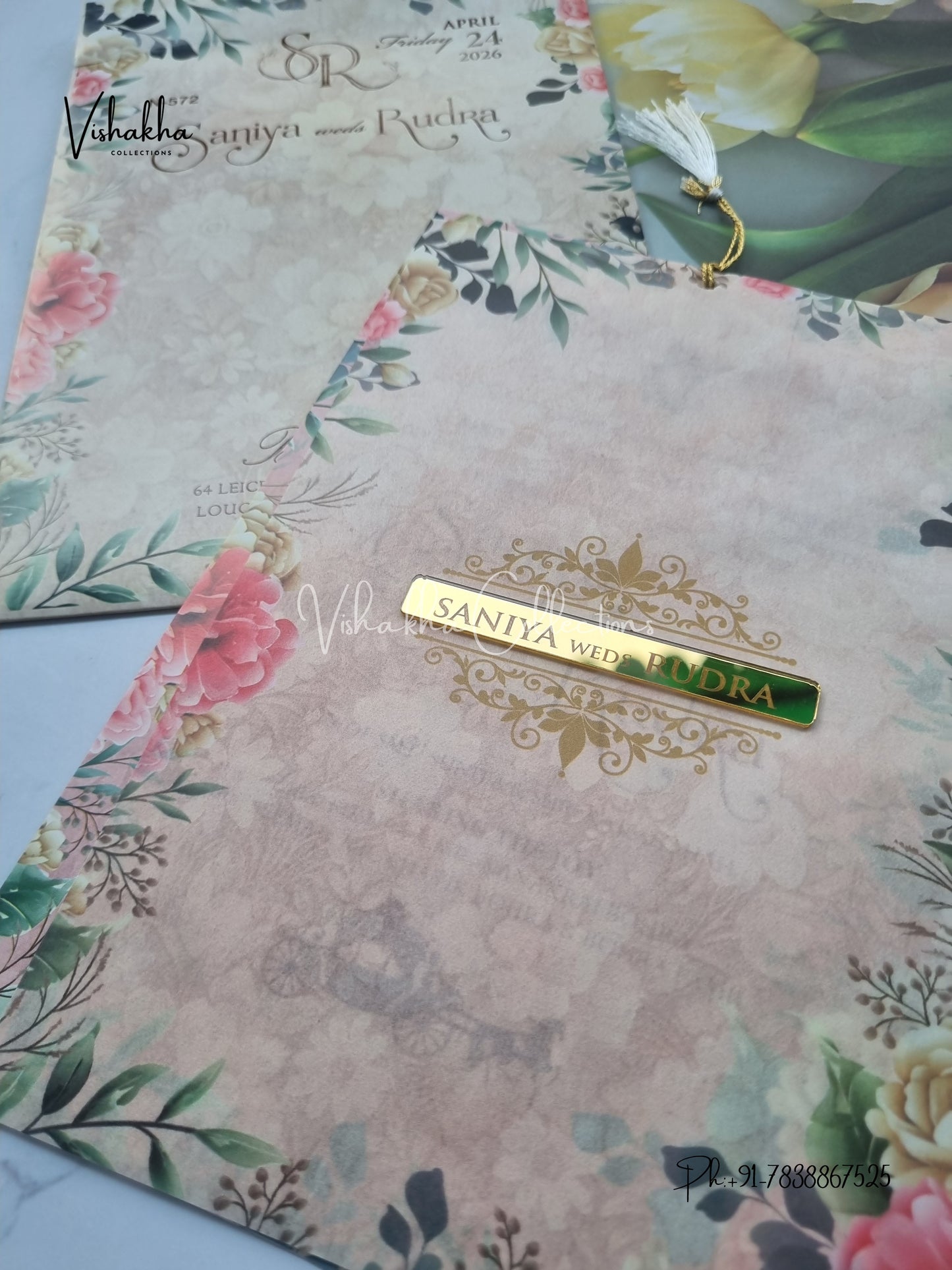 Flower Hindu Muslim Christian Sikh Vellum Paper invitation Cards VN-572