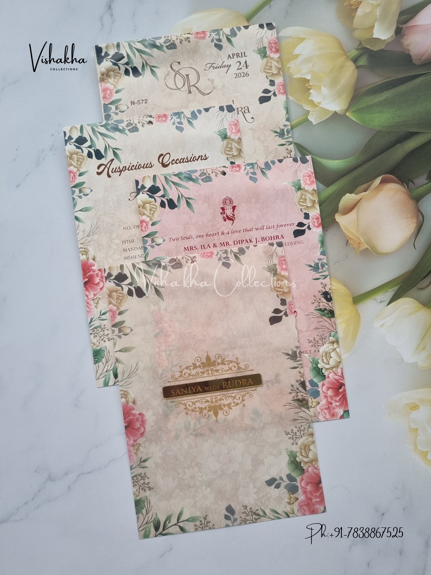 Flower Hindu Muslim Christian Sikh Vellum Paper invitation Cards VN-572