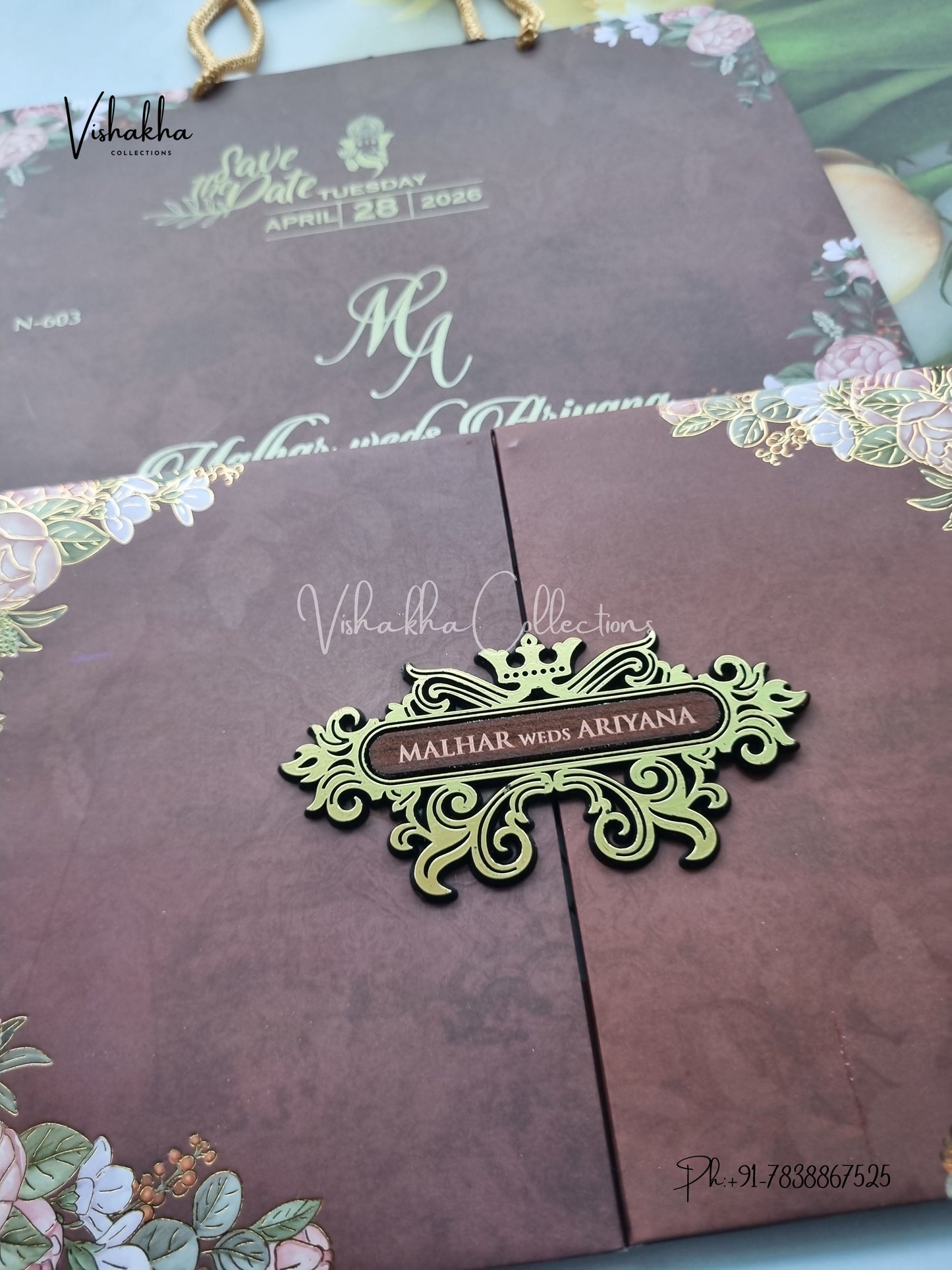 Flower Double Door Hindu Muslim Christian Sikh Padded Carry Bag invitation Cards VN-603