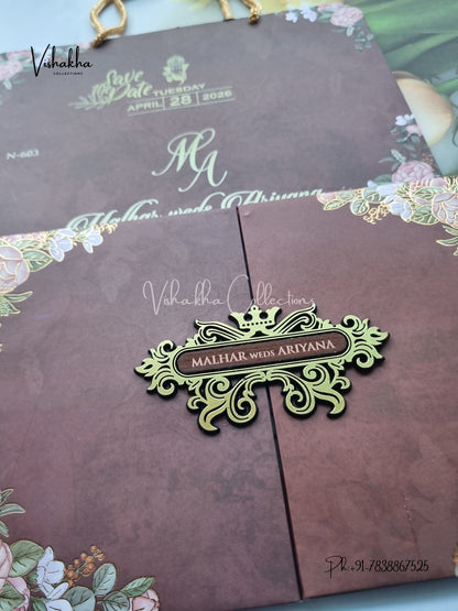 Flower Double Door Hindu Muslim Christian Sikh Padded Carry Bag invitation Cards VN-603