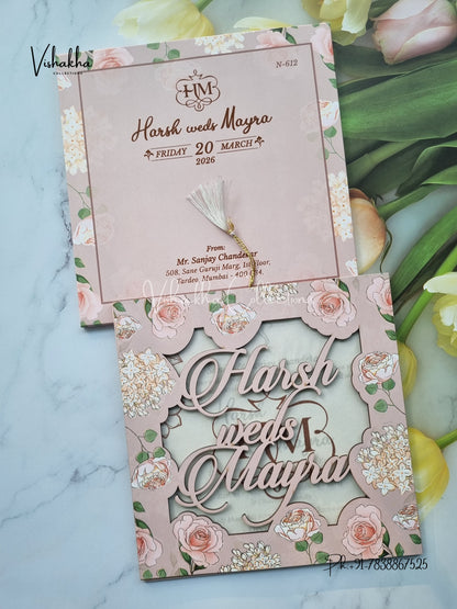 Flower Hindu Muslim Christian Sikh MDF Board Laser Cut Named MDF Laser Cut invitation Cards VN-612