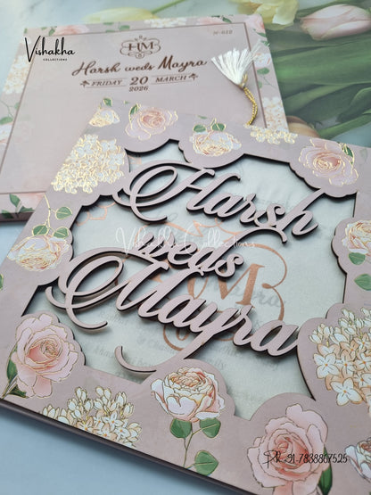 Flower Hindu Muslim Christian Sikh MDF Board Laser Cut Named MDF Laser Cut invitation Cards VN-612