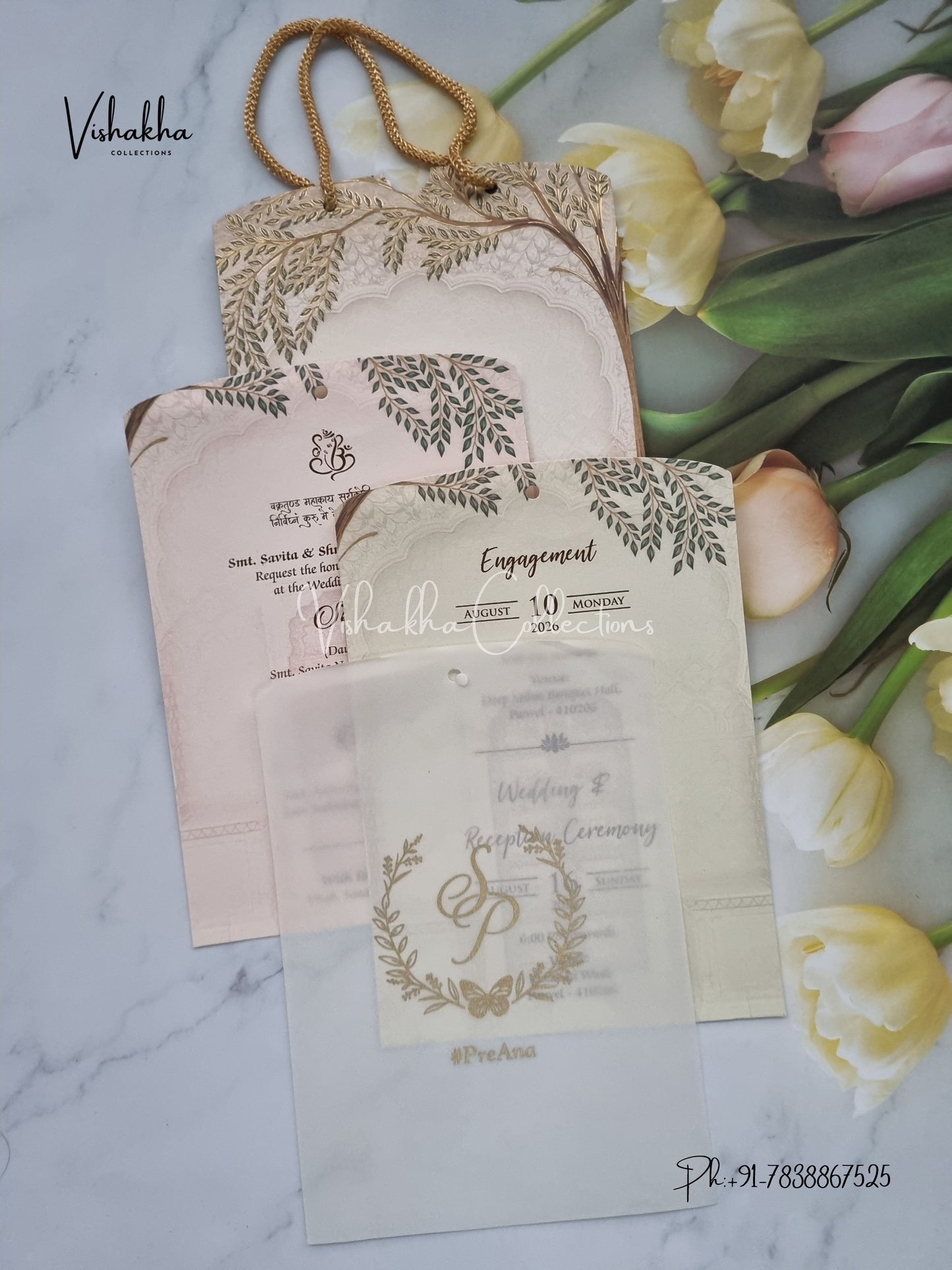 Hathi Hindu Sikh Carry Bag Vellum Paper invitation Cards VN-633