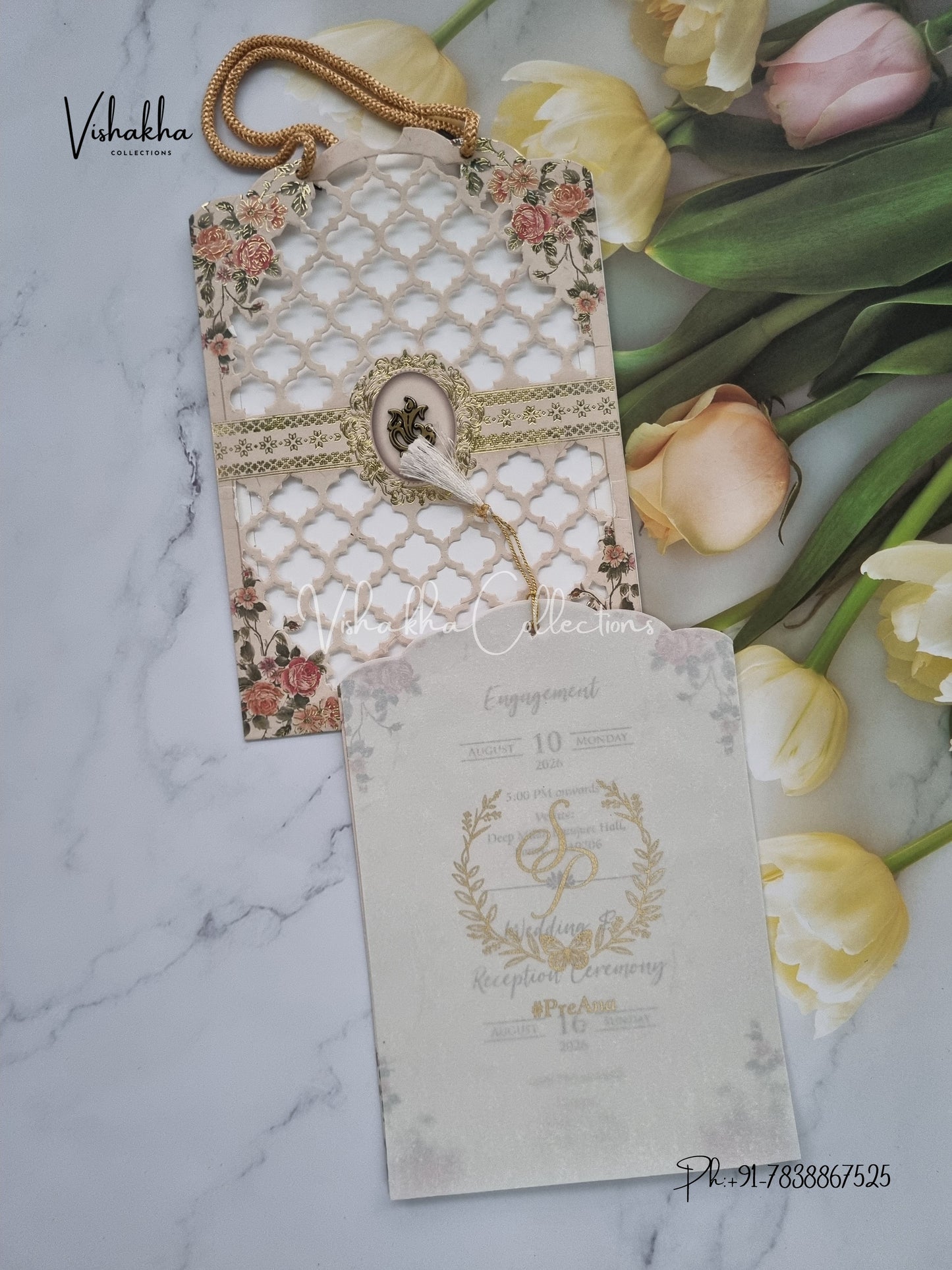 Flower Hindu Muslim Christian Sikh Laser Cut Vellum Paper invitation Cards VN-634