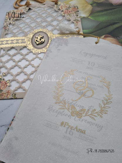 Flower Hindu Muslim Christian Sikh Laser Cut Vellum Paper invitation Cards VN-634