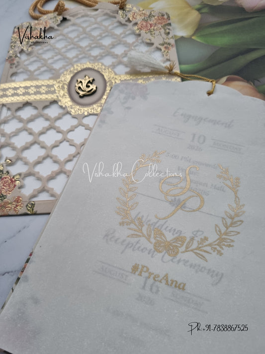 Flower Hindu Muslim Christian Sikh Laser Cut Vellum Paper invitation Cards VN-634