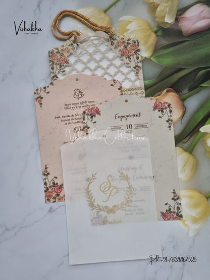 Flower Hindu Muslim Christian Sikh Laser Cut Vellum Paper invitation Cards VN-634