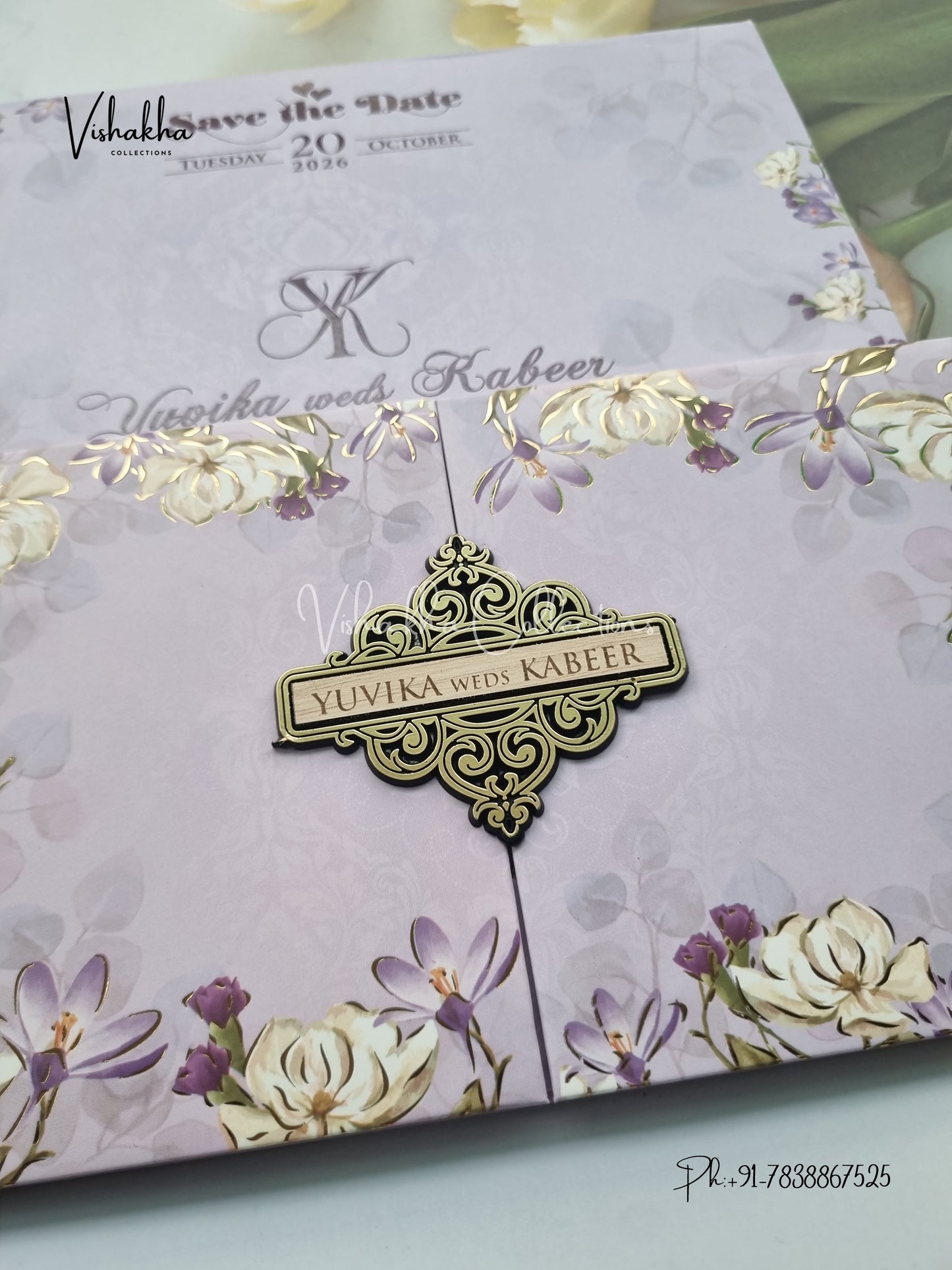 Flower Double Door Hindu Muslim Christian Sikh Padded invitation Cards VN-638