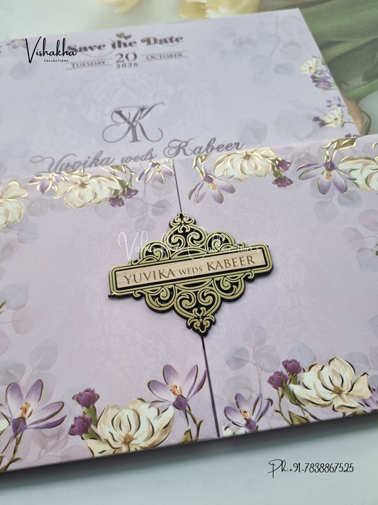 Flower Double Door Hindu Muslim Christian Sikh Padded invitation Cards VN-638