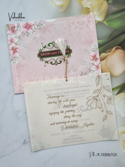 Flower Hindu Muslim Christian Sikh Vellum Paper invitation Cards VN-640