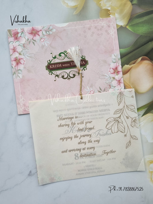 Flower Hindu Muslim Christian Sikh Vellum Paper invitation Cards VN-640