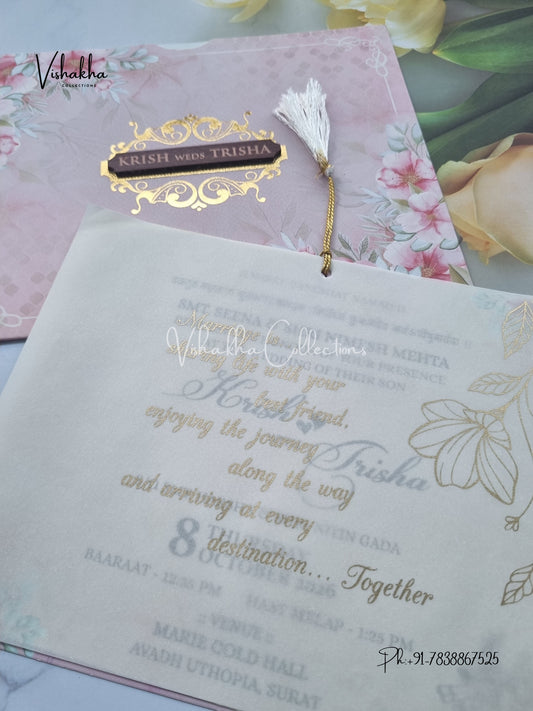 Flower Hindu Muslim Christian Sikh Vellum Paper invitation Cards VN-640