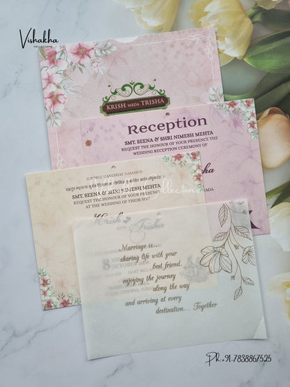 Flower Hindu Muslim Christian Sikh Vellum Paper invitation Cards VN-640