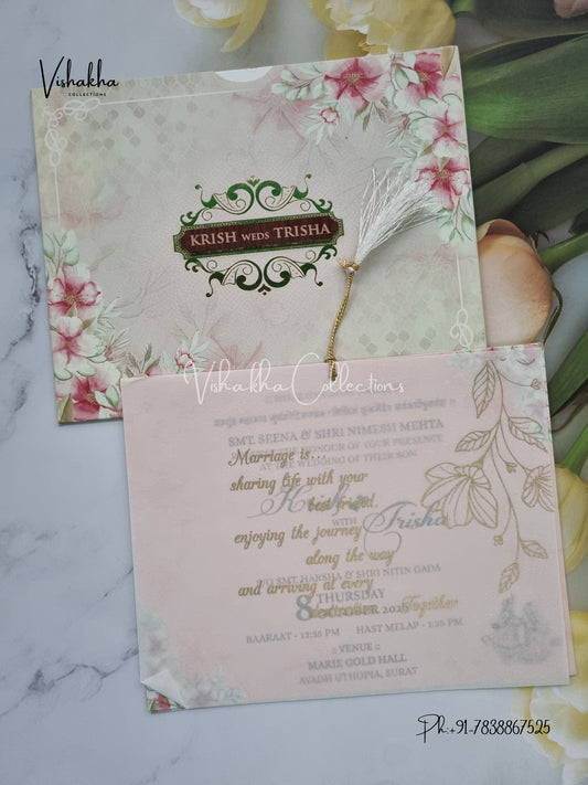 Flower Hindu Muslim Christian Sikh Vellum Paper invitation Cards VN-641