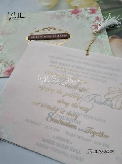 Flower Hindu Muslim Christian Sikh Vellum Paper invitation Cards VN-641