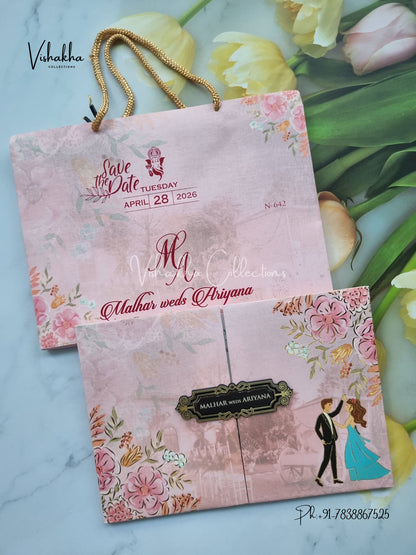 Dulah Dulhan Flower Double Door Hindu Muslim Christian Sikh Padded Carry Bag invitation Cards VN-642