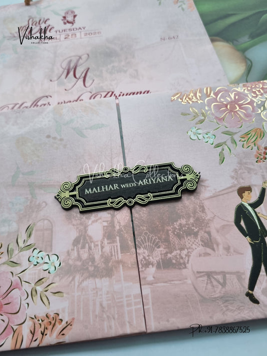 Dulah Dulhan Flower Double Door Hindu Muslim Christian Sikh Padded Carry Bag invitation Cards VN-642